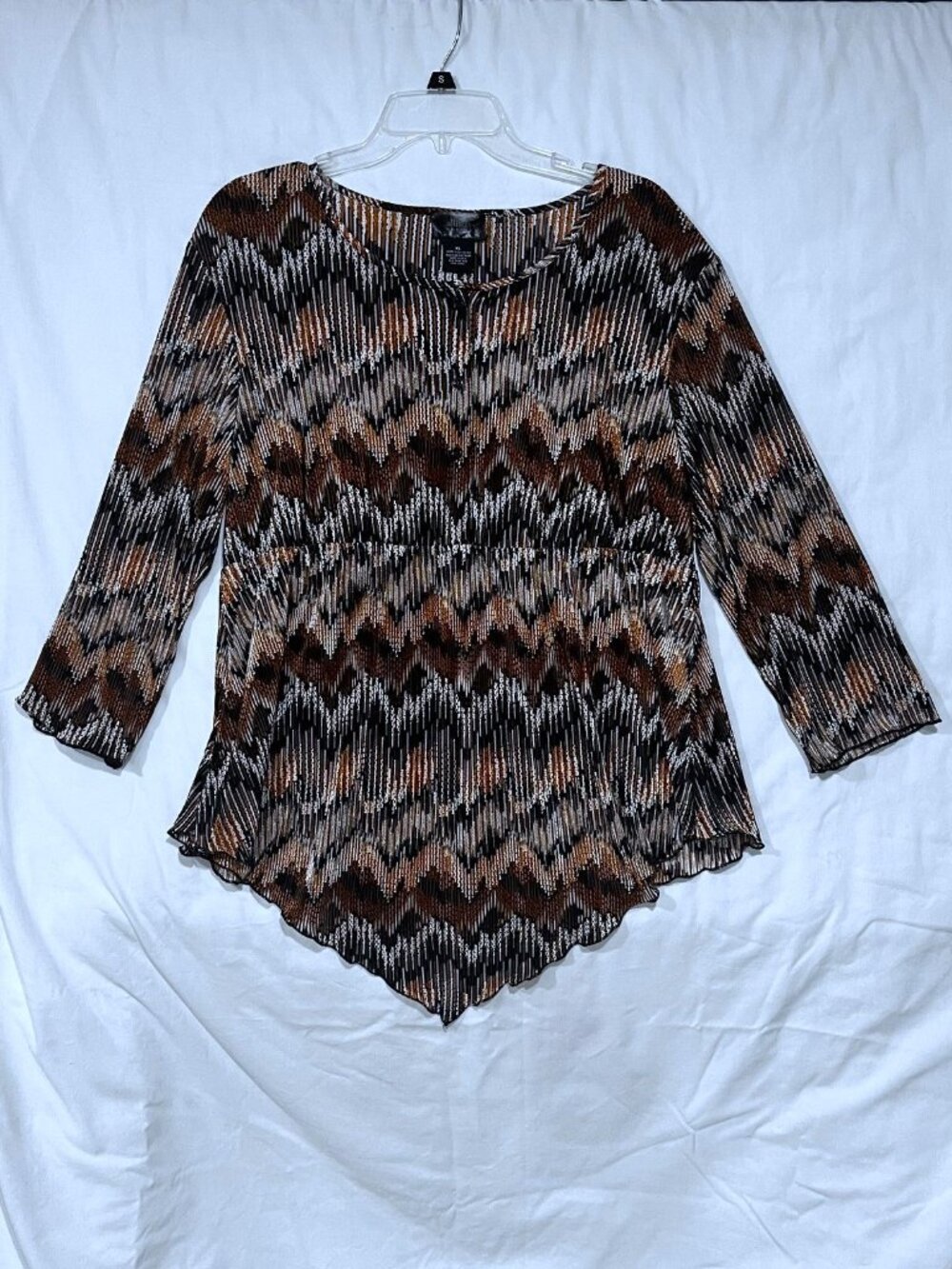 Allison Morgan Pleated Chevron Top – Earth Tone Colors – Size XL